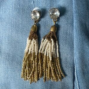 J. Crew Factory Gold and White Tassel Earrings